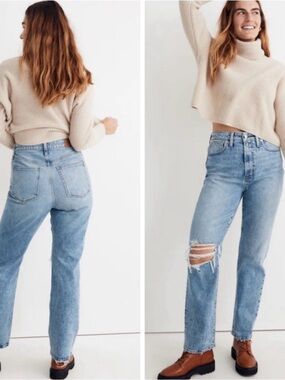 Madewell Light Wash Distressed Straight-Leg Jeans